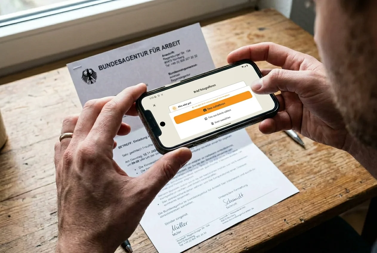 Jobcenter Bescheid scannen: Bundesagentur-Brief mit KI-App prüfen und Widerspruch schreiben