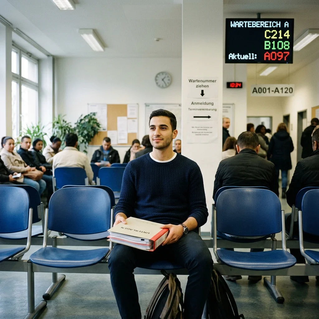Selbstbewusst im Jobcenter Wartebereich: Vorbereitet mit Unterlagen und Wissen über die eigenen Rechte